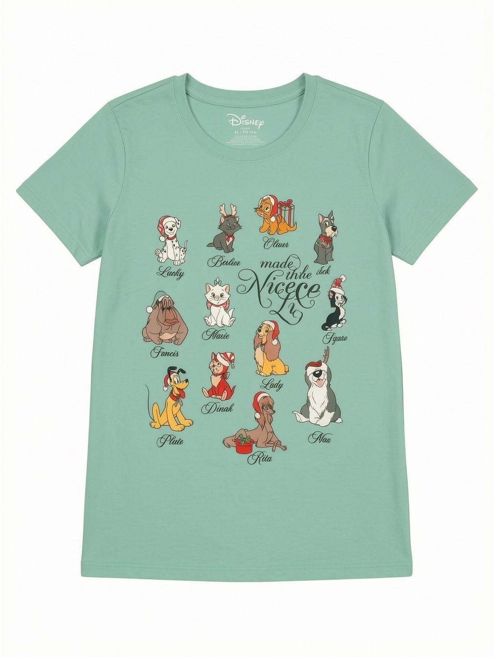 Disney Pets Christmas Nice List Girls XL 14 Gray Green Graphic T-Shirt NWT